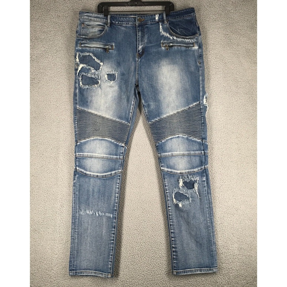 Embellish Jeans Mens Tag Size 44 Actual 42 Biker Distressed Rip and Repair